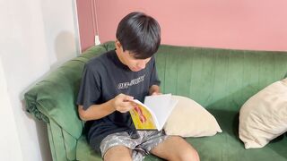 Hot stepbrother convinces his stepsister to have sex for the first time. He cums on her ass.