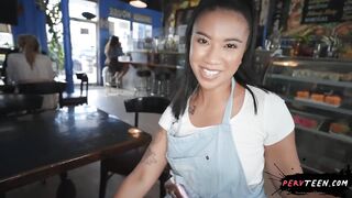 Touching a Hot Booty Latina Waitress While She Attends Customers