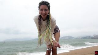 I see you jerking off to me and I want to help you cum! - Cock flashing on public beach